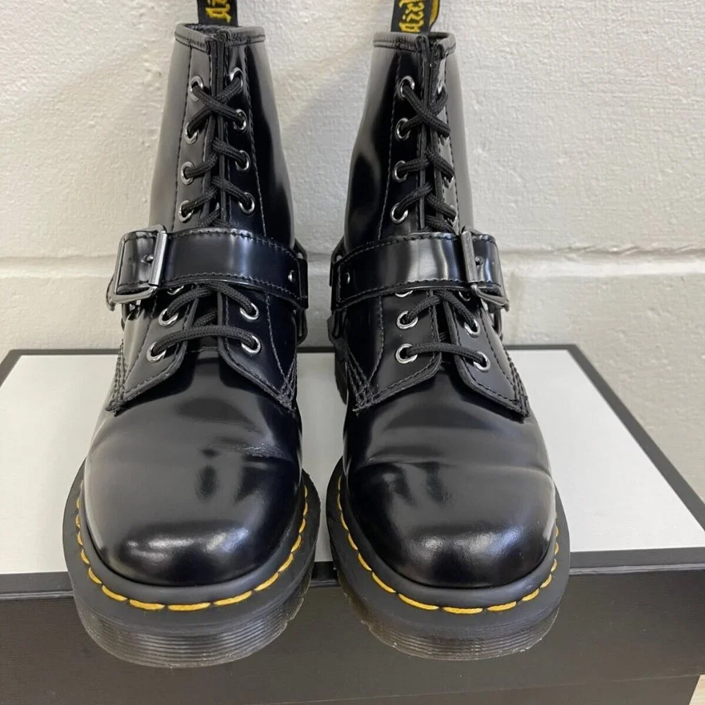 Dr. Martens 1460 Harness‎ Patent Black Leather Boots Men's Size 5/Womens US 6